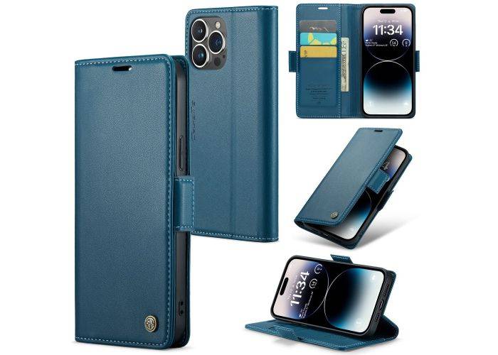 iPhone 15 Pro Max - CASEME RFID læder cover / pung - Blå