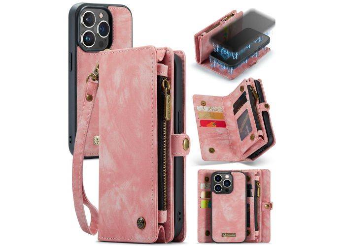 iPhone 15 Pro Max - CASEME 2-i-1 læder pung / cover - aftagelig holder - Pink