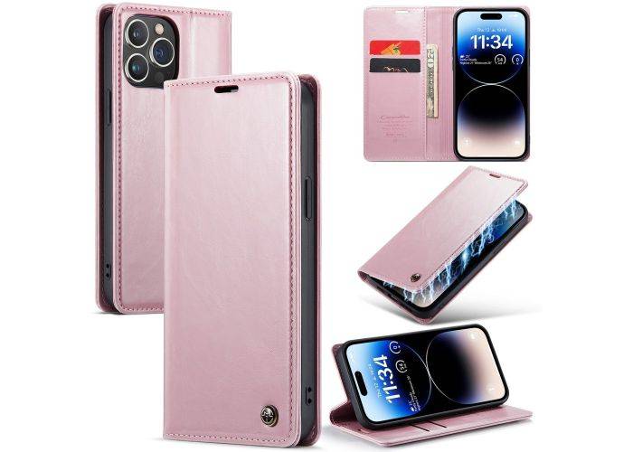 iPhone 15 Pro Max - CASEME Vintage læder cover / pung - Pink