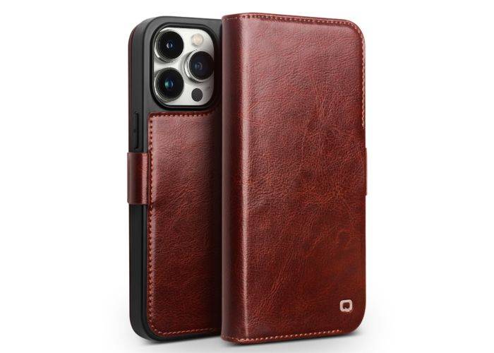 iPhone 15 Pro - QIALINO Classic Slim ægte læder cover - Mørkebrun
