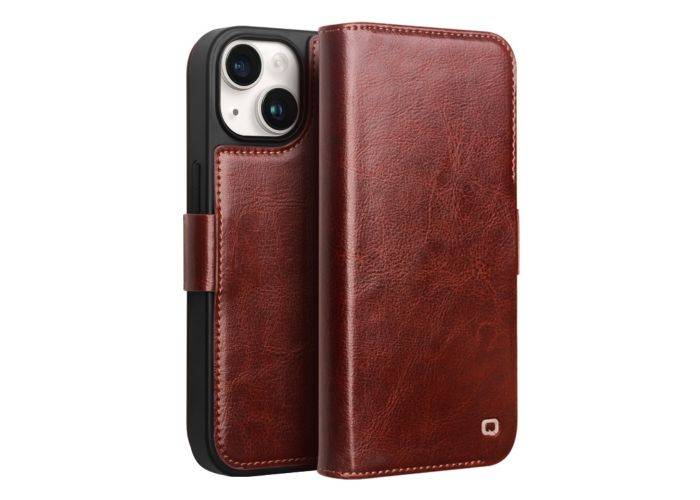 iPhone 15 - QIALINO Classic Slim ægte læder cover - Mørkebrun