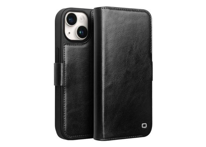 iPhone 15 - QIALINO Classic Slim ægte læder cover - Sort