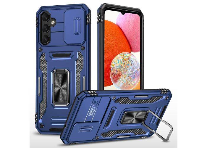 Samsung Galaxy A15 4G - Armor Slide Hybrid cover med Kickstand - Marineblå