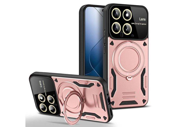 Xiaomi 14 - Shockproof Hybrid cover - Roterbar kickstand - Rosa guld