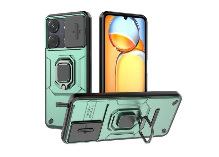 Xiaomi Redmi 13C 4G - Armor Slide Hybrid cover med Kickstand - Grøn