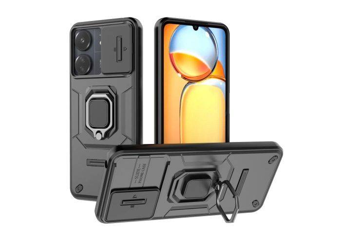 Xiaomi Redmi 13C 4G - Armor Slide Hybrid cover med Kickstand - Sort