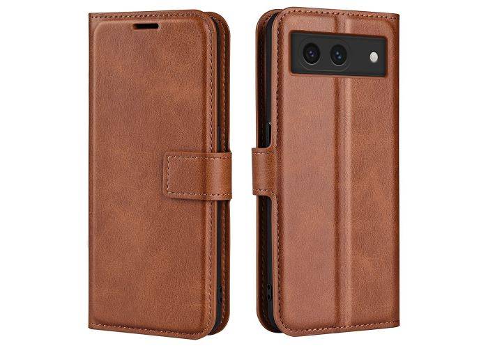 Google Pixel 8a - Læder cover / pung - Lysebrun