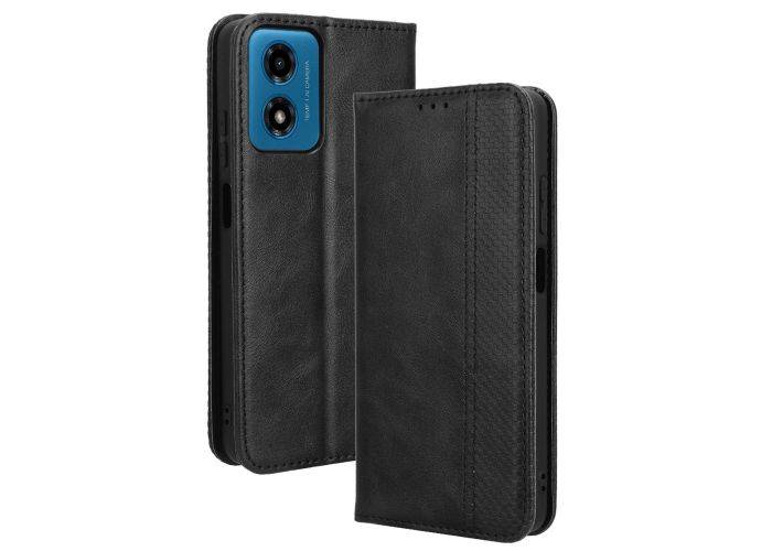 Motorola G04 / G04s / G24 / G24 Power - Retro læder cover / pung - Sort
