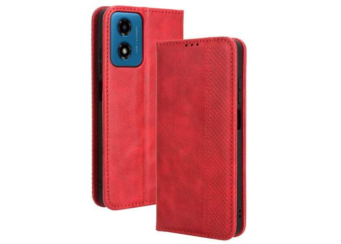 Motorola G04 / G04s / G24 / G24 Power - Retro læder cover / pung - Rød