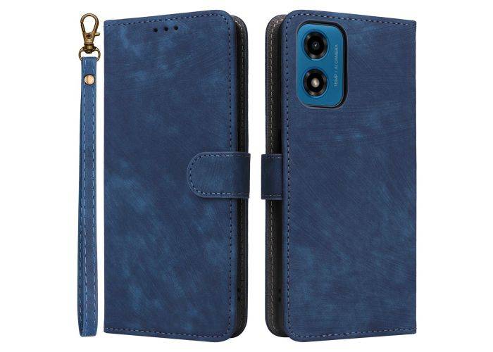 Motorola Moto G04 / G24 - RFID læder cover / pung - Aftagelig strop - Blå