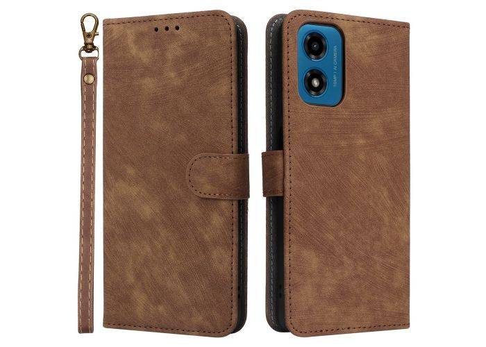 Motorola Moto G04 / G24 - RFID læder cover / pung - Aftagelig strop - Brun
