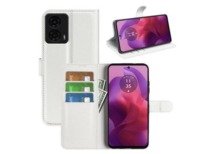 Motorola G24 / G04 - Læder cover / pung - Hvid