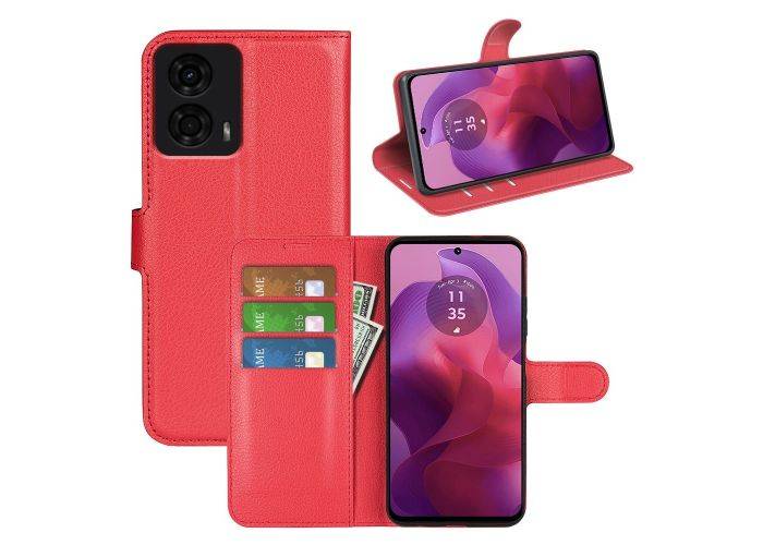 Motorola G24 / G04 - Læder cover / pung - Rød