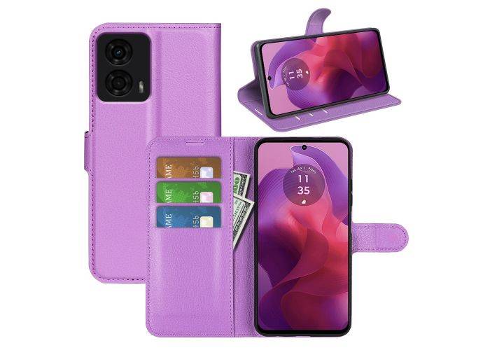 Motorola G24 / G04 - Læder cover / pung - Lilla