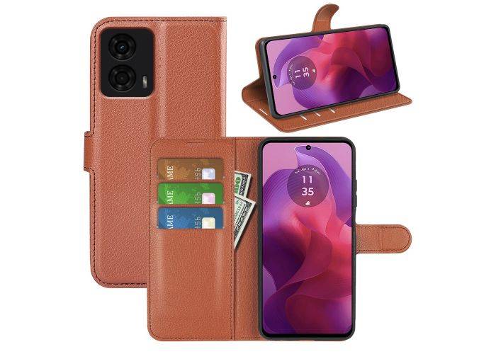 Motorola G24 / G04 - Læder cover / pung - Brun