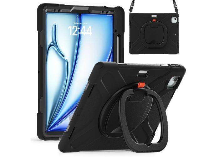iPad Air 13 (2024/2025/2026) / iPad Pro 12.9 (2022/2021/2020/2018) - Shockproof Hybrid cover m/skulderrem - Sort