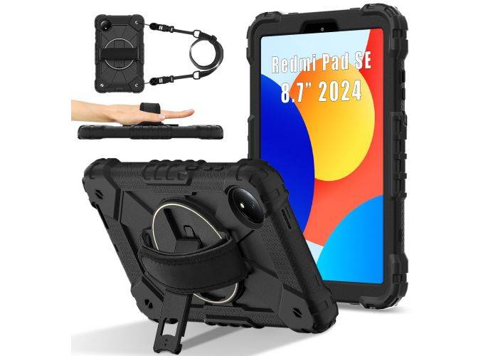 Xiaomi Redmi Pad SE 8.7 4G - Shockproof Hybrid cover med Kickstand og skulderrem - Sort