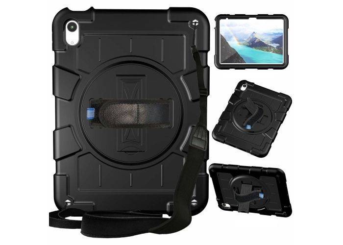 iPad 11 A16 (2025) / iPad 10.9 (2022) - Shockproof roterbar Hybrid cover - Aftagelig skulderrem - Sort