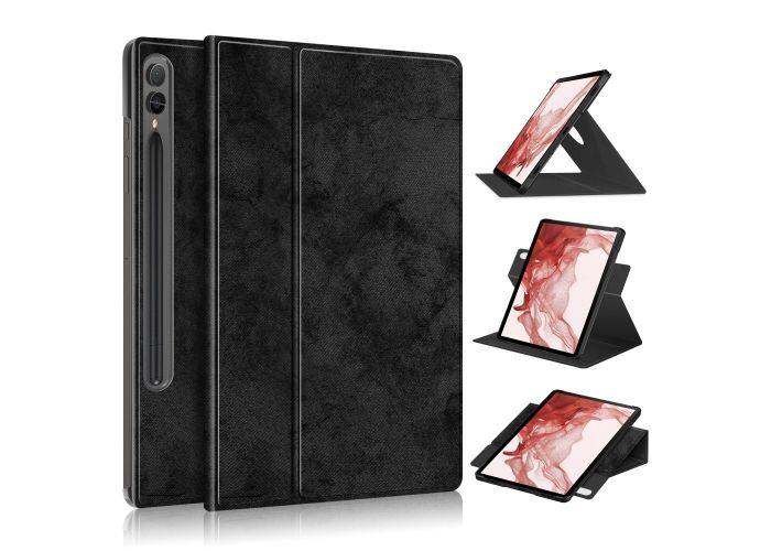 Samsung Galaxy Tab S9 Plus - Læder cover - Roterbar 360 grader - Sort
