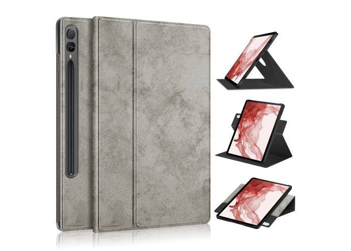 Samsung Galaxy Tab S9 Plus - Læder cover - Roterbar 360 grader - Grå