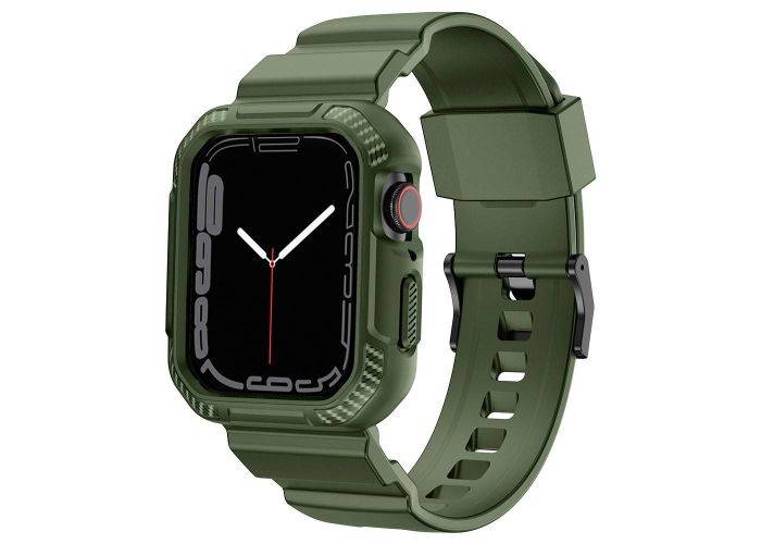 Apple Watch Series 7/6/SE/5/4/3/2/1 - 45/44/42mm - Gummi cover & rem - Mørkegrøn