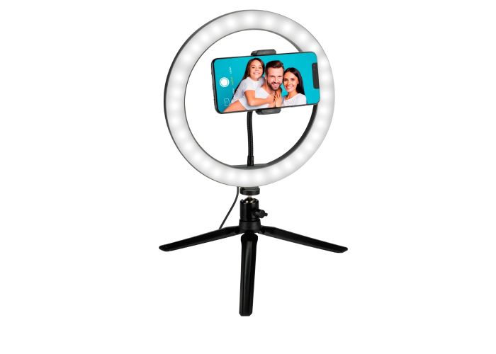 Grundig LED ringlys Ø25cm med stativ og smartphone holder