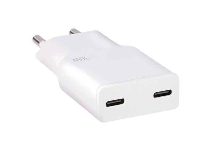 Grundig Dual USB-C PD GaN 30W Ultra hurtig oplader - 2x USB-C porte - Hvid
