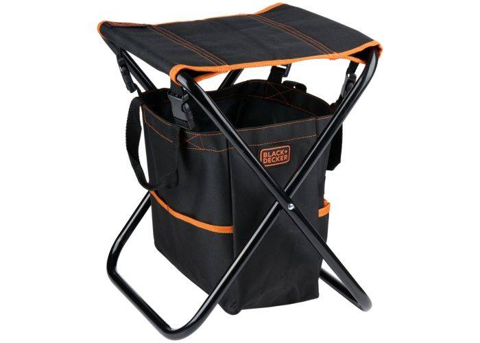 Black+Decker foldbar havestol med værktøjstaske til opbevaring
