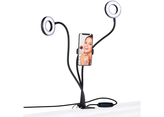 Grundig 2-i-1 Selfie studio-lysring med holder til smartphone