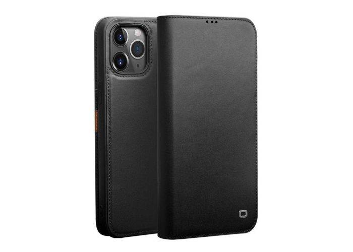 iPhone 12 Pro Max - QIALINO ægte læder cover / pung - Sort