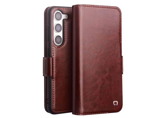 Samsung Galaxy S23 5G - QIALINO Classic Slim ægte læder cover - Mørkebrun