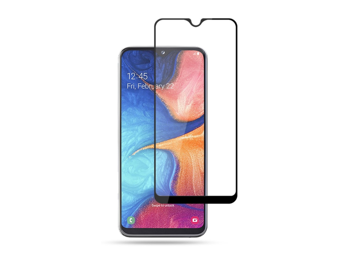 Samsung Galaxy A20E - AMORUS hærdet "full glue" beskyttelsesglas m/komplet dækning