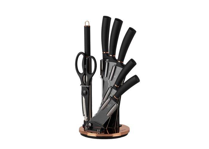Berlinger Haus - Knivsæt i 8 dele med bordholder - Non-Stick - Black Rose Edition