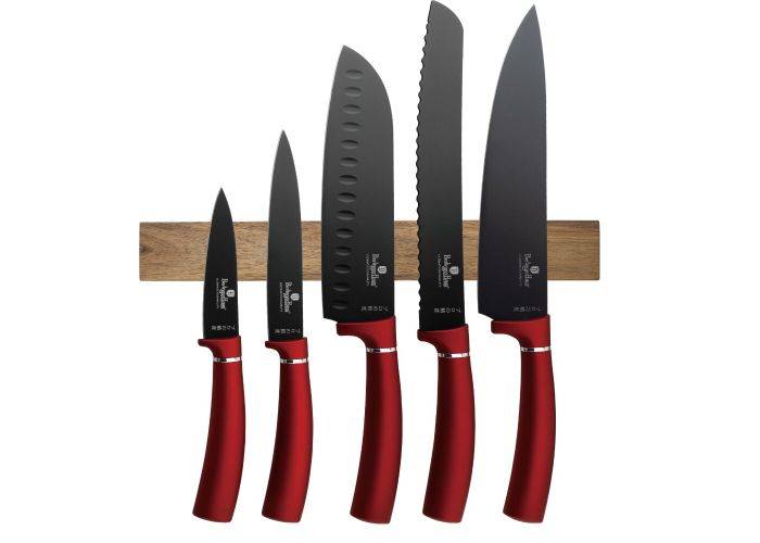 Berlinger Haus - Knivsæt i 6 dele med magnetisk holder i Akacietræ - Burgundy Edition