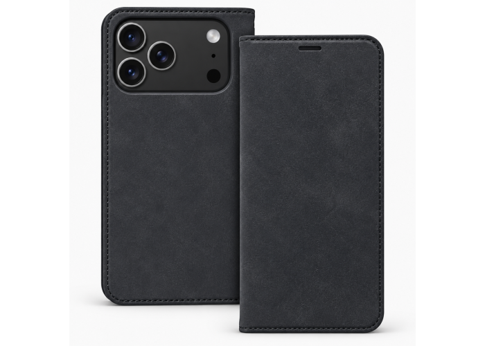 iPhone 17 Pro Max / iPhone 18 Pro Max - Suede flip cover med magnetisk lukning - Sort