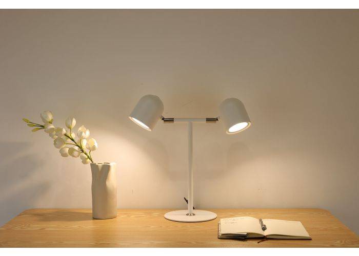 Minimalistisk Skrivebordslampe - Med Base & To lamper - Hvid