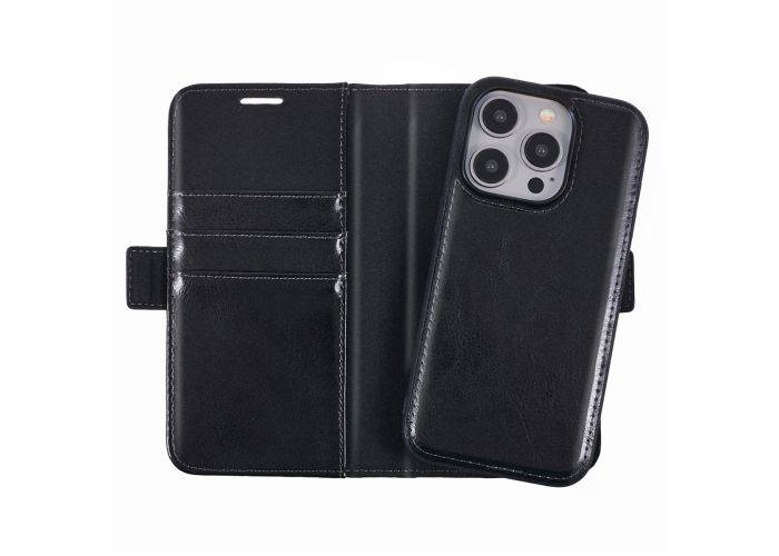 iPhone 15 Plus - Azmaro 2-i-1 ægte læder cover / pung - aftageligt - Sort