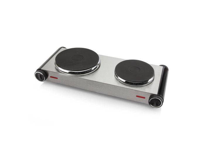 Dobbelt kogeplade i rustfrit stål 2500W - Ø15.5/18.5 cm - Trinløs justering