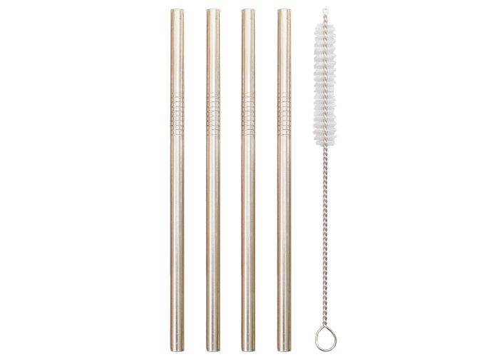 Mini Sugerør i Rustfrit stål (4 stk.) Inkl børste til rengøring - Genanvendelig & Miljøvenlig - Sølv