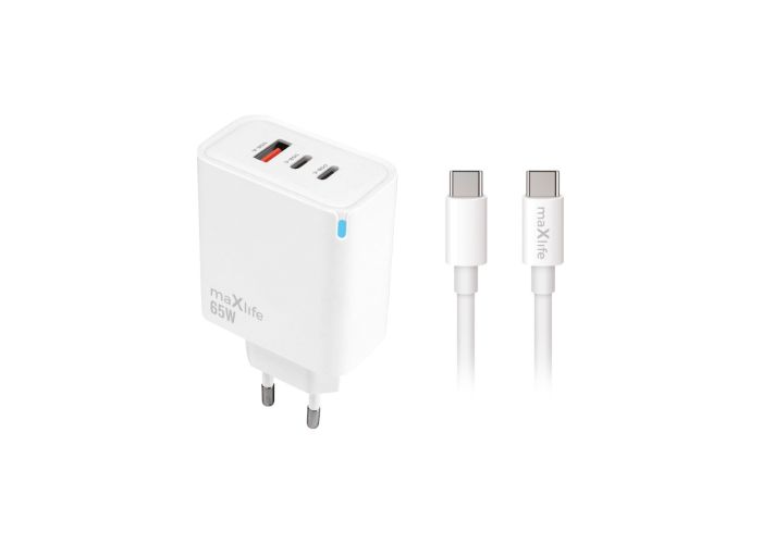 Maxlife USB-C PD oplader / adapter 65W - 2xUSB-C / 1xUSB-A- Inkl. Oplader kabel 2m