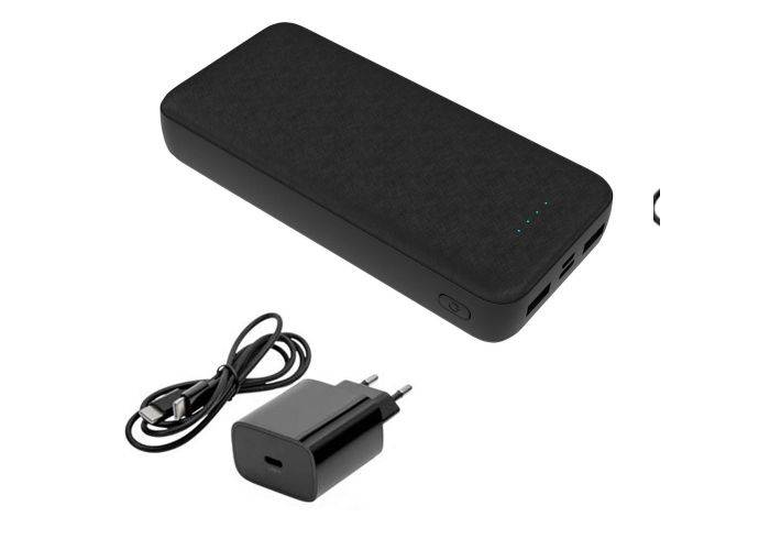 Platinet Powerbank 20000mAh - Inkl. 20W USB-C vægoplader og kabel - Sort
