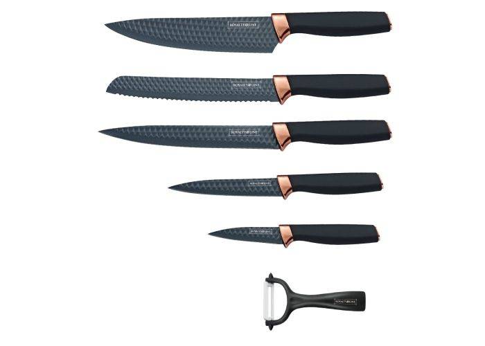 Royalty Line Knivsæt i 6 dele - Non-Stick marmor belægning - Sort/Rosa guld