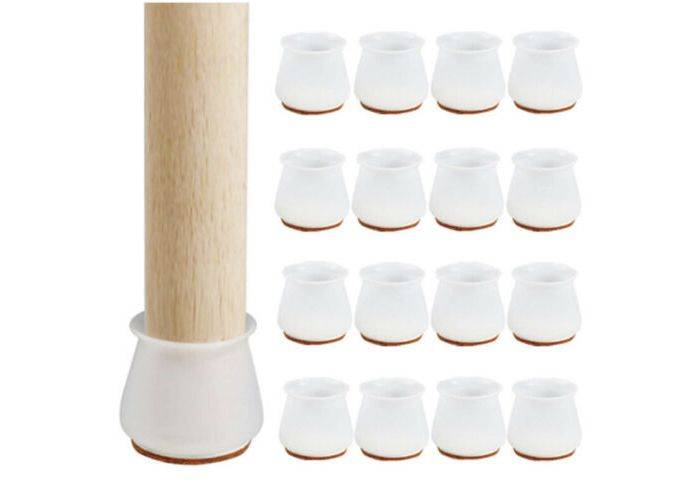 Silikonebeskyttere med filt til Stoleben / Møbler - Str. L - Sæt med 16 stk.