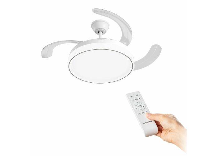 Loftsventilator med LED-lys og 4 foldbare vinger Ø49,5-104 cm - Inkl. remote - Hvid