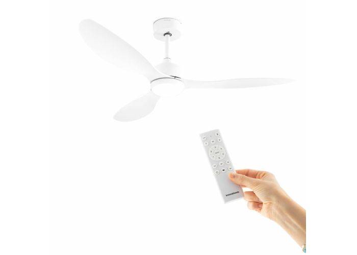 Flaled Loftsventilator med LED-lys og 3 ABS-vinger Ø132 cm - Hvid