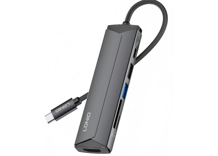 LDNIO USB-C HUB 6-i-1 dockingstation  PD 100W - HDMI 4K / USB-C / USB-A / SF/TF