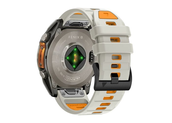 Garmin Forerunner 970 / 945 / 935 - Silikone urrem 22mm med QuickRelease - Lysegrå/orange