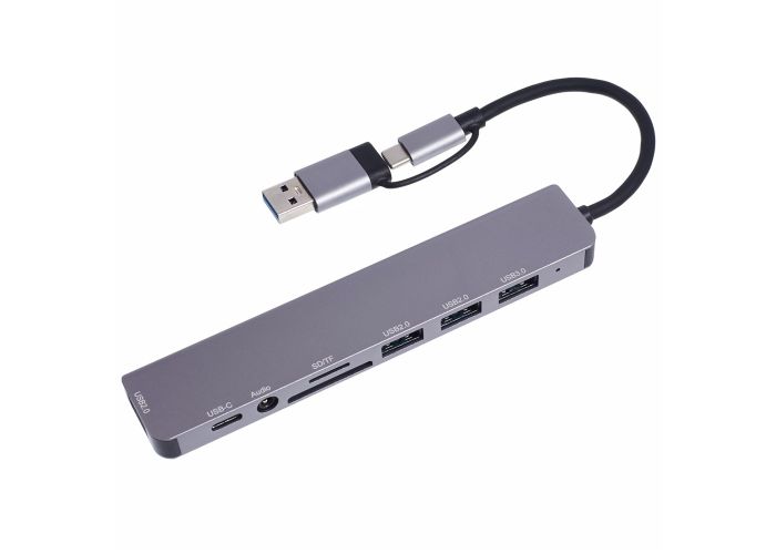 2-i-1 USB-C / USB hub med 7 porte - USB3.0 / 3 USB 2.0 / USB-C / SD / TF + 3.5mm