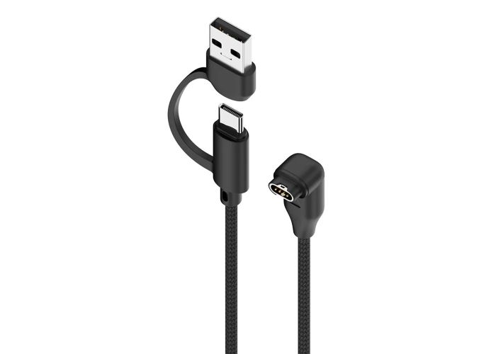 Garmin Epix Pro / Pro Gen 2 - Vinklet USB-C / USB-A 2-i-1 opladerkabel 1m - Sort