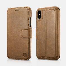 iPhone XS Max - ICARER 2-i-1 ægte læder cover / pung - aftageligt - Brun